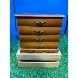 Vintage Mele & Co. Hardwood Jewelry Armoire with Mirror Lid & 3Drawers